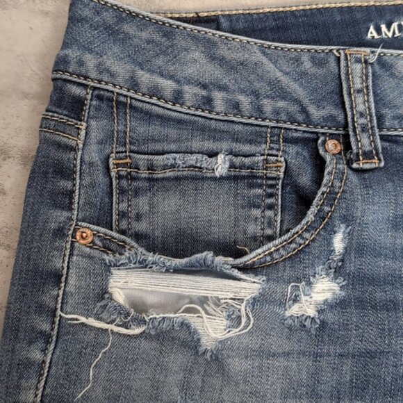 American Eagle Tomgirl Jeans Ripped Destroyed Super Stretch Slim Leg Denim - Picture 6 of 16